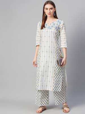 White printed cotton ethnic-kurtis 5