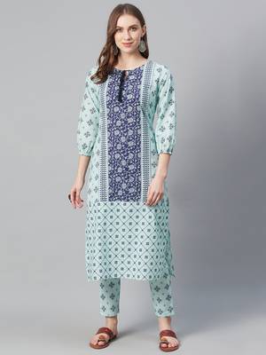 Blue printed cotton kurtas-and-kurtis 1