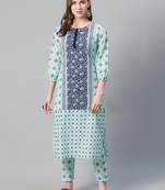 Blue printed cotton kurtas-and-kurtis