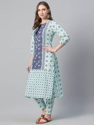 Blue printed cotton kurtas-and-kurtis 2