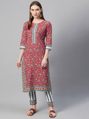Red printed cotton cotton-kurtis 1