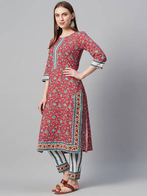 Red printed cotton cotton-kurtis 2