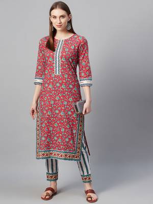 Red printed cotton cotton-kurtis 5