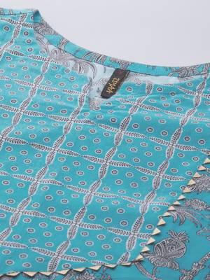 Turquoise printed cotton cotton-kurtis 4