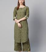 Green printed cotton ethnic-kurtis