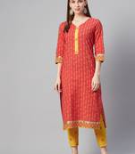 Red printed cotton kurtas-and-kurtis