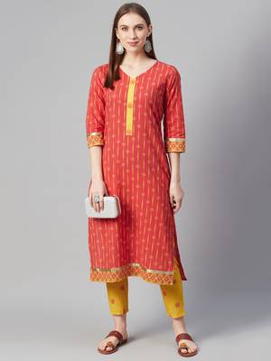 Red printed cotton kurtas-and-kurtis 5