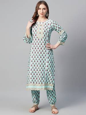 Blue printed cotton cotton-kurtis 1