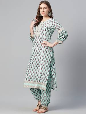Blue printed cotton cotton-kurtis 2