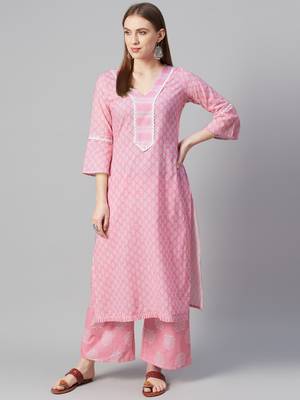 Pink printed cotton ethnic-kurtis 1
