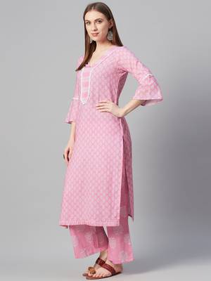 Pink printed cotton ethnic-kurtis 2