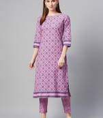 Purple printed cotton ethnic-kurtis