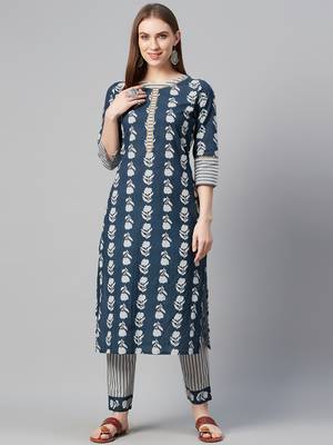 Navy-blue printed cotton kurtas-and-kurtis 1