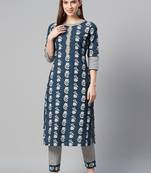 Navy-blue printed cotton kurtas-and-kurtis