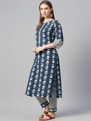 Navy-blue printed cotton kurtas-and-kurtis 2