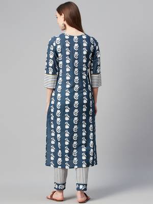 Navy-blue printed cotton kurtas-and-kurtis 3