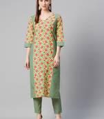 Yellow printed cotton kurtas-and-kurtis