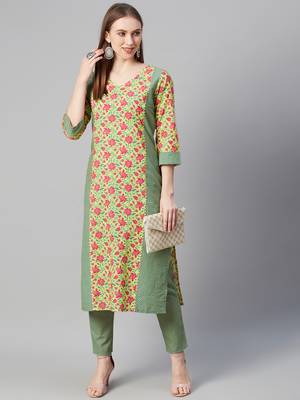 Yellow printed cotton kurtas-and-kurtis 5