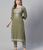 Green printed cotton cotton-kurtis