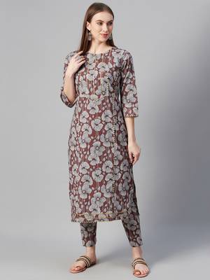 Brown printed cotton kurtas-and-kurtis 1