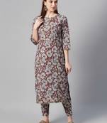 Brown printed cotton kurtas-and-kurtis