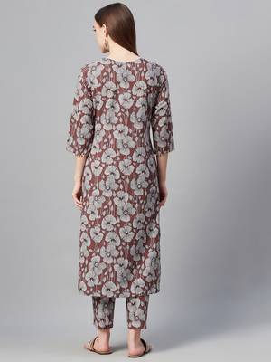 Brown printed cotton kurtas-and-kurtis 3