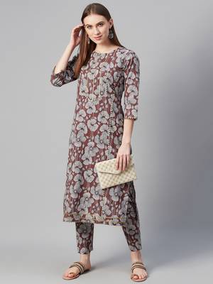 Brown printed cotton kurtas-and-kurtis 5
