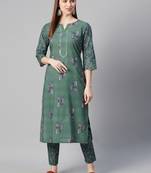 Green printed cotton kurtas-and-kurtis