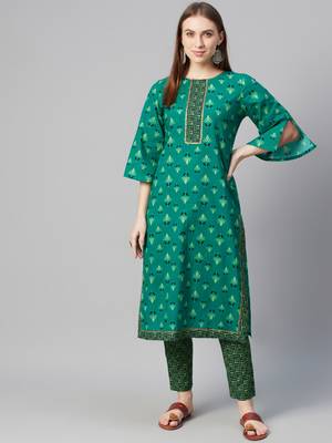 Green printed cotton cotton-kurtis 1