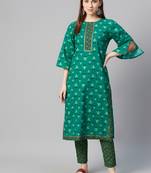 Green printed cotton cotton-kurtis