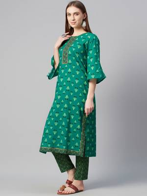 Green printed cotton cotton-kurtis 2