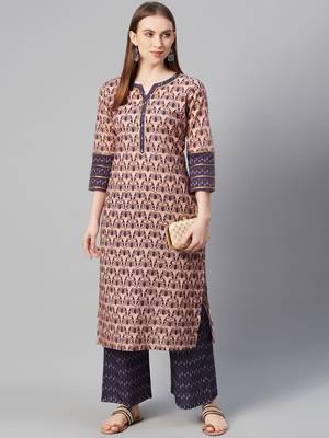 Brown printed cotton ethnic-kurtis 5