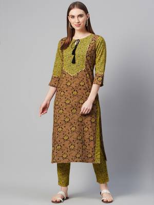 Brown printed cotton cotton-kurtis 1