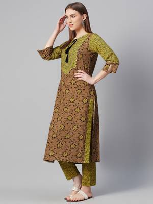 Brown printed cotton cotton-kurtis 2