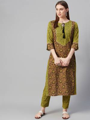 Brown printed cotton cotton-kurtis 5