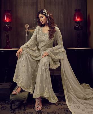 Light green embroidered net salwar 2