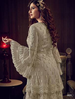Light green embroidered net salwar 4