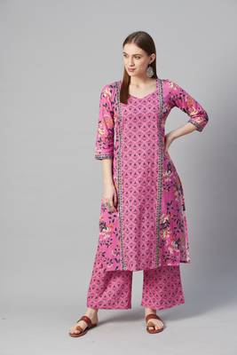Pink printed cotton kurtas-and-kurtis 5