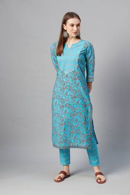 Turquoise printed cotton cotton-kurtis 5