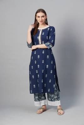 Navy-blue printed cotton cotton-kurtis 5