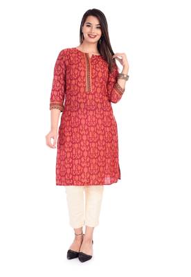 Red embroidered cotton kurtas-and-kurtis 1