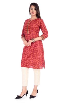 Red embroidered cotton kurtas-and-kurtis 3