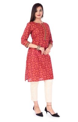 Red embroidered cotton kurtas-and-kurtis 4