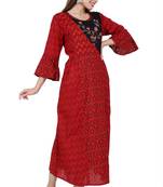 Red embroidered rayon kurtas-and-kurtis