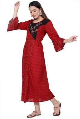 Red embroidered rayon kurtas-and-kurtis 3