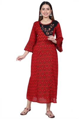 Red embroidered rayon kurtas-and-kurtis 4