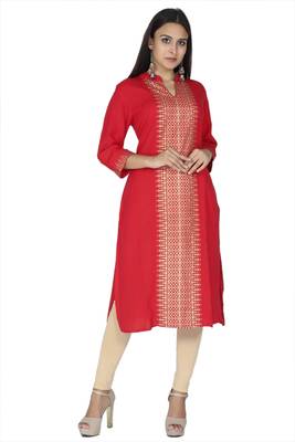 Red embroidered rayon kurtas-and-kurtis 1