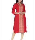 Red embroidered rayon kurtas-and-kurtis