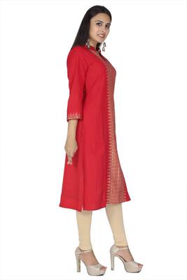 Red embroidered rayon kurtas-and-kurtis 3