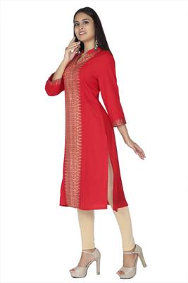 Red embroidered rayon kurtas-and-kurtis 4